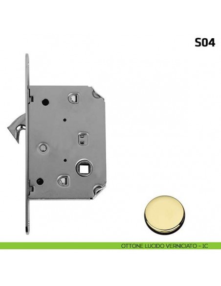 Serratura a gancio per porta scorrevole quadro 8 mm S04 ottone lucido verniciato