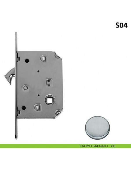 Serratura a gancio per porta scorrevole quadro 8 mm S04 cromo satinato