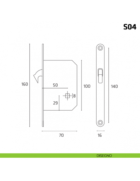 Serratura a gancio per porta scorrevole quadro 8 mm S04 disegno