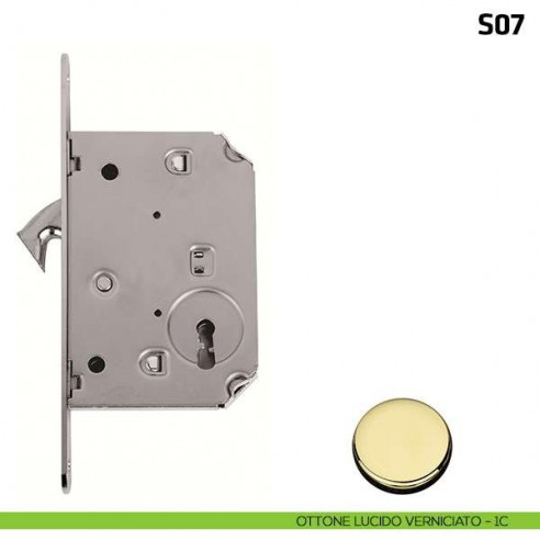 Serratura a gancio per porta scorrevole foro chiave S07 ottone lucido verniciato
