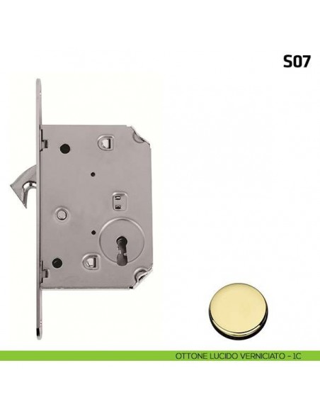 Serratura a gancio per porta scorrevole foro chiave S07 ottone lucido verniciato