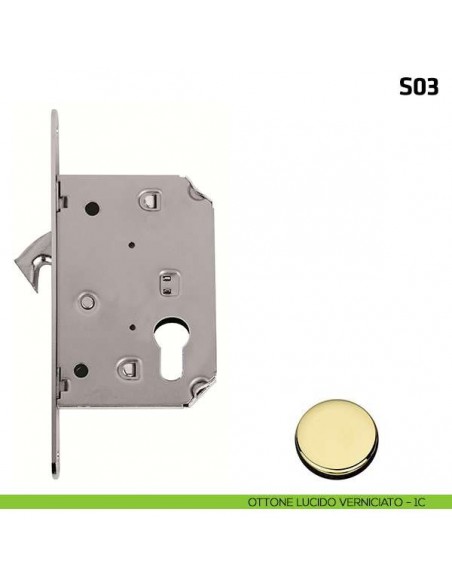 Serratura a gancio per porta scorrevole foro yale S03 ottone lucido verniciato