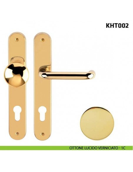 Kit maniglia con pomolo su placca per hotel Comit KHT002 ottone lucido verniciato