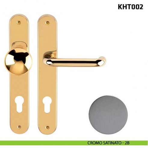 Kit maniglia con pomolo su placca per hotel Comit KHT002 cromo satinato