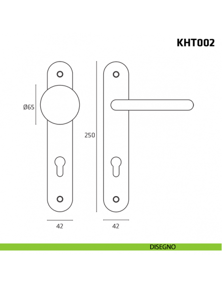 Kit maniglia con pomolo su placca per hotel Comit KHT002 disegno