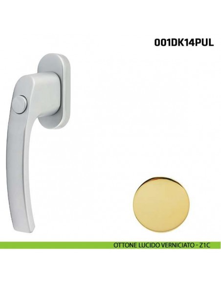 Maniglia con pulsante per finestra martellina DK 001DK14PUL Comit ottone lucido verniciato