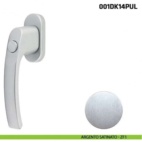 Maniglia con pulsante per finestra martellina DK 001DK14PUL Comit argento satinato
