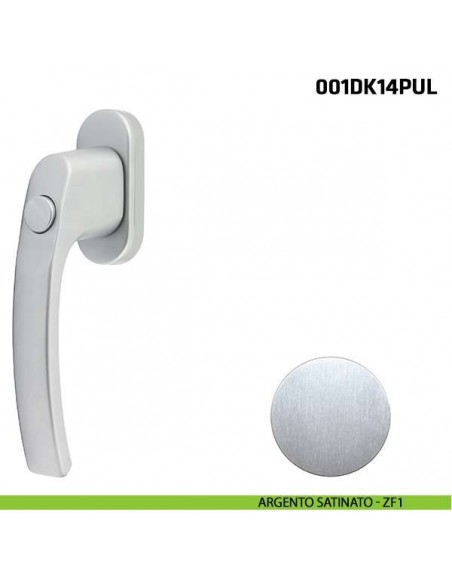 Maniglia con pulsante per finestra martellina DK 001DK14PUL Comit argento satinato