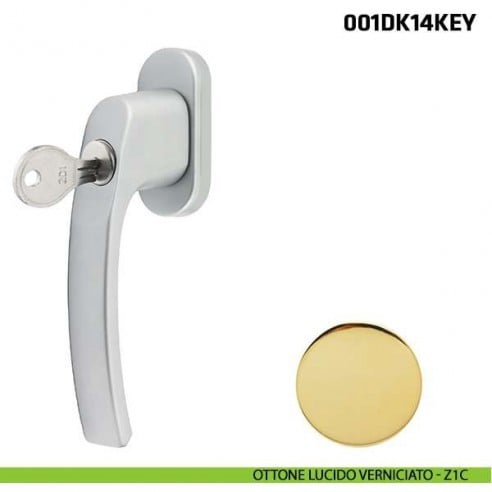 Maniglia con chiave per finestra martellina DK 001DK14KEY Comit ottone lucido verniciato