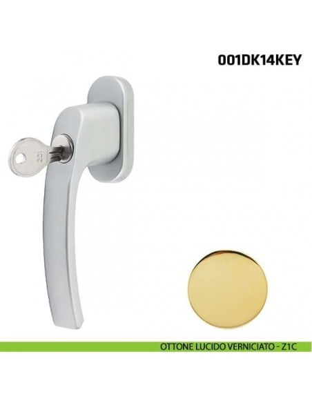Maniglia con chiave per finestra martellina DK 001DK14KEY Comit ottone lucido verniciato