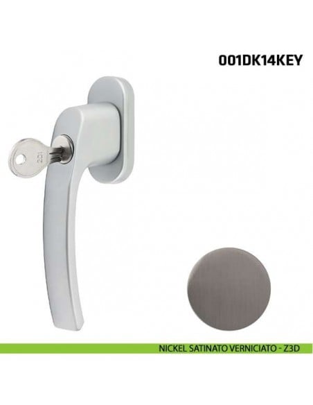 Maniglia con chiave per finestra martellina DK 001DK14KEY Comit nickel satinato verniciato