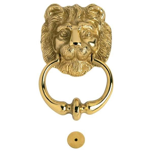 Battente Porta Leone In Ottone Lucido - Testa Decorativa Artigianale Per Interni Ed Esterni - Foto 4