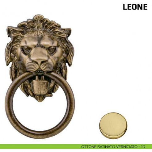 Battente per porta Leone con anello Comit misura 150x90 mm ottone satinato verniciato