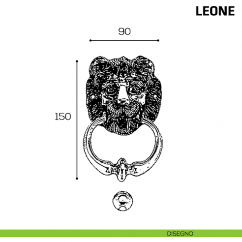 Battente per porta Leone con anello Comit misura 150x90 mm disegno