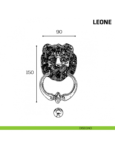 Battente per porta Leone con anello Comit misura 150x90 mm disegno