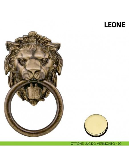 Battente per porta Leone con anello Comit misura 190x110 mm ottone lucido verniciato