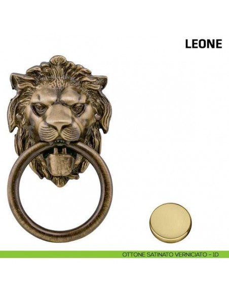 Battente per porta Leone con anello Comit misura 190x110 mm ottone satinato verniciato