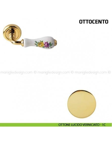 Maniglia per porta Ottocento Comit porcellana bianca fiore orizzontale ottone lucido verniciato