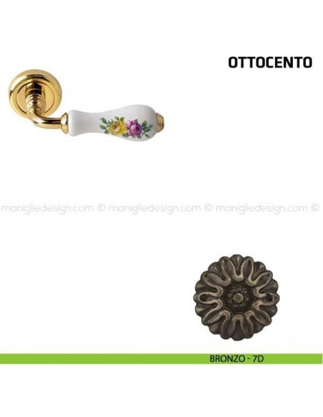 Maniglia per porta Ottocento Comit porcellana bianca fiore orizzontale bronzo