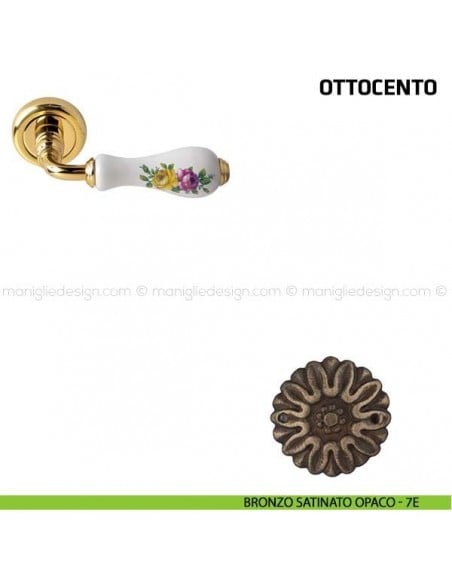 Maniglia per porta Ottocento Comit porcellana bianca fiore orizzontale bronzo satinato opaco