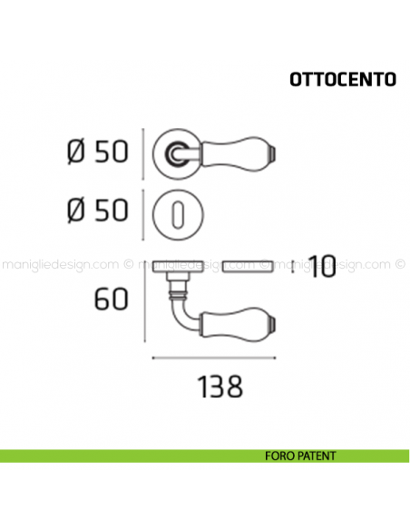 Maniglia per porta Ottocento Comit porcellana bianca fiore orizzontale foro patent