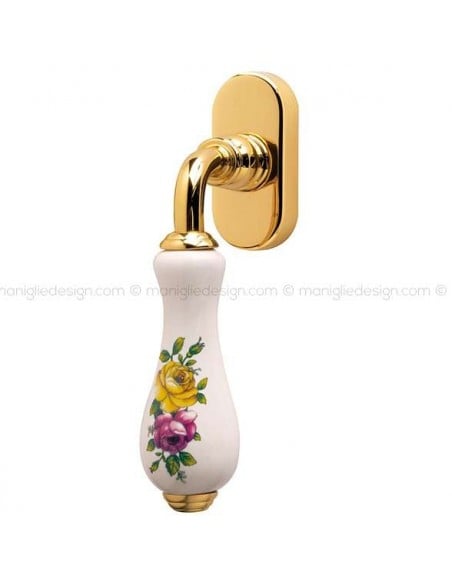 Maniglia per finestra martellina DK Ottocento Comit porcellana bianca fiore orizzontale