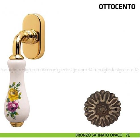 Maniglia per finestra martellina DK Ottocento Comit porcellana bianca fiore orizzontale bronzo satinato opaco