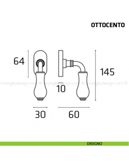 Maniglia per finestra martellina DK Ottocento Comit porcellana bianca fiore orizzontale disegno