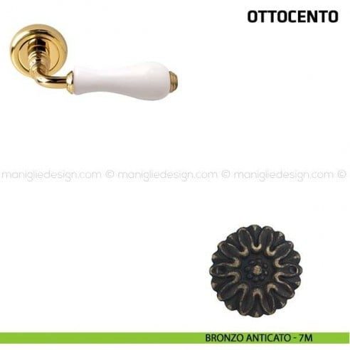 Maniglia per porta Ottocento Comit porcellana bianca bronzo anticato