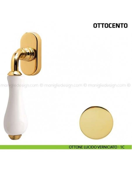 Maniglia per finestra martellina DK Ottocento Comit porcellana bianca ottone lucido verniciato