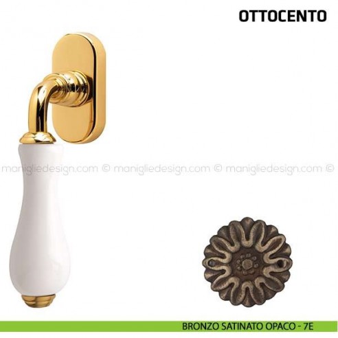 Maniglia per finestra martellina DK Ottocento Comit porcellana bianca bronzo satinato opaco