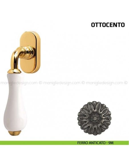 Maniglia per finestra martellina DK Ottocento Comit porcellana bianca ferro anticato