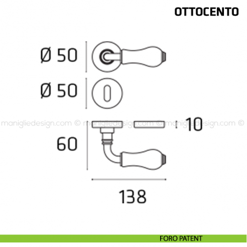 Maniglia per porta Ottocento Comit porcellana avorio foro patent