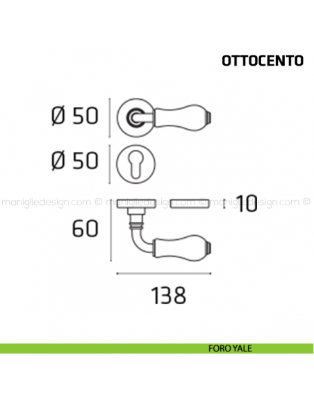 Maniglia per porta Ottocento Comit porcellana avorio foro yale