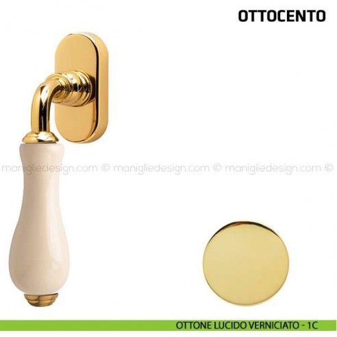 Maniglia per finestra martellina DK Ottocento Comit porcellana avorio ottone lucido verniciato