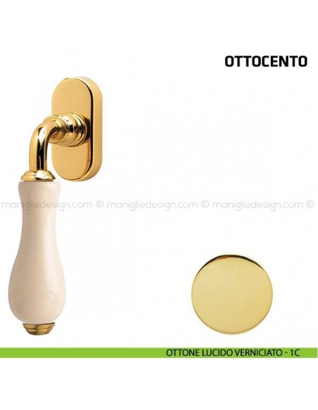 Maniglia per finestra martellina DK Ottocento Comit porcellana avorio ottone lucido verniciato