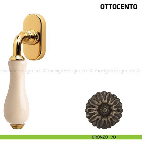 Maniglia per finestra martellina DK Ottocento Comit porcellana avorio bronzo