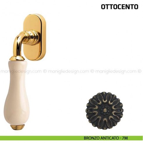 Maniglia per finestra martellina DK Ottocento Comit porcellana avorio bronzo anticato