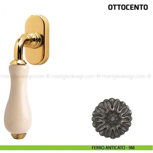 Maniglia per finestra martellina DK Ottocento Comit porcellana avorio ferro anticato