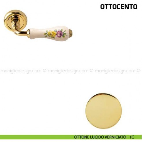 Maniglia per porta Ottocento Comit porcellana avorio fiore orizzontale ottone lucido verniciato