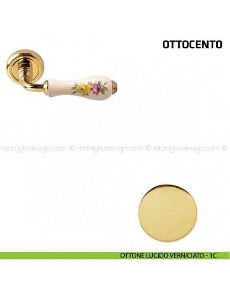Maniglia per porta Ottocento Comit porcellana avorio fiore orizzontale ottone lucido verniciato