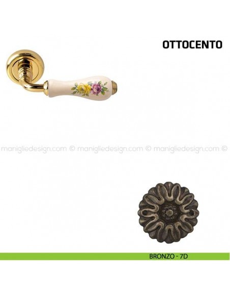 Maniglia per porta Ottocento Comit porcellana avorio fiore orizzontale bronzo