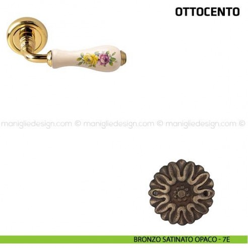 Maniglia per porta Ottocento Comit porcellana avorio fiore orizzontale bronzo satinato opaco
