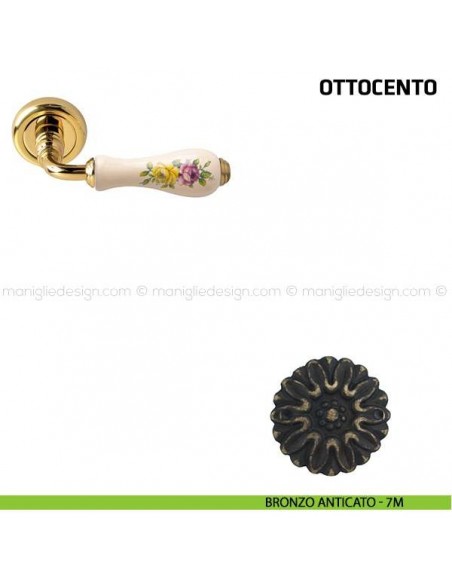 Maniglia per porta Ottocento Comit porcellana avorio fiore orizzontale bronzo anticato