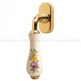 Maniglia per finestra martellina DK Ottocento Comit porcellana avorio fiore orizzontale