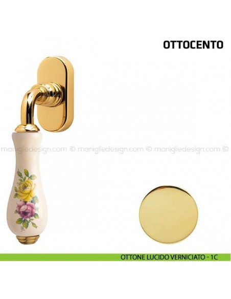 Maniglia per finestra martellina DK Ottocento Comit porcellana avorio fiore orizzontale ottone lucido verniciato