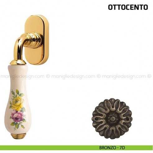 Maniglia per finestra martellina DK Ottocento Comit porcellana avorio fiore orizzontale bronzo