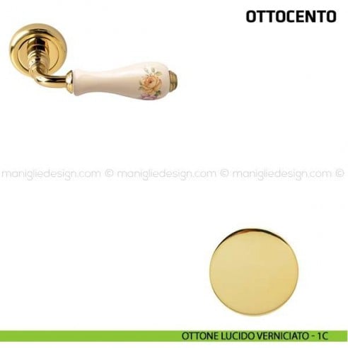 Maniglia per porta Ottocento Comit porcellana avorio fiore verticale ottone lucido verniciato