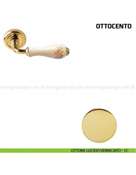 Maniglia per porta Ottocento Comit porcellana avorio fiore verticale ottone lucido verniciato