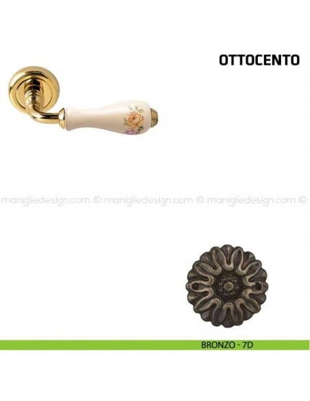 Maniglia per porta Ottocento Comit porcellana avorio fiore verticale bronzo